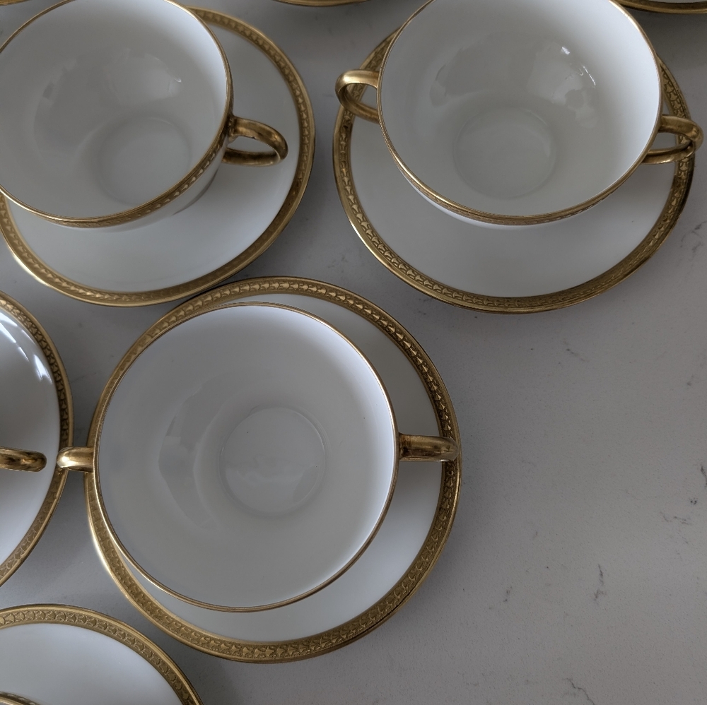 Limoges France William Guérin Circa 1900–1932 Soup Cup with Saucer Double Handle - Picture 6 of 16